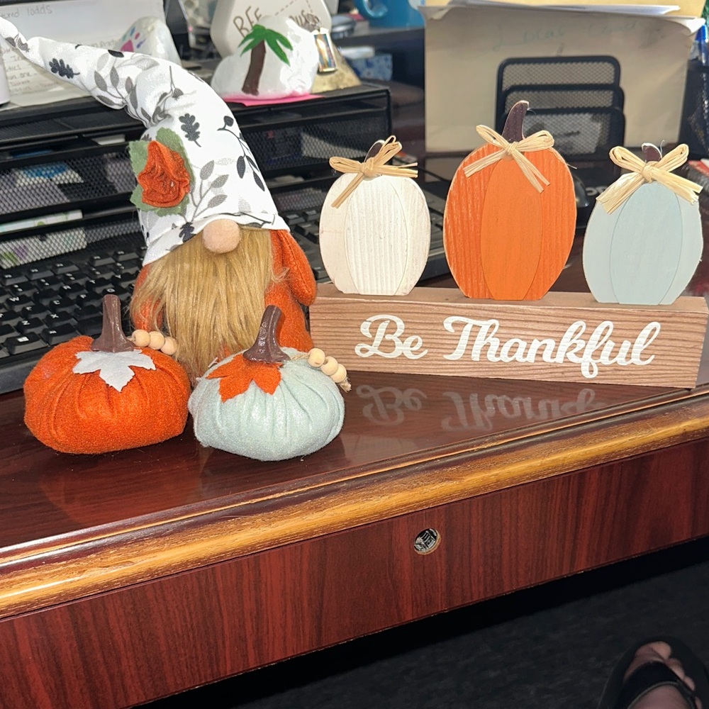 Festive Gnome and Pumpkin Decor Set - Orange, White, Brown